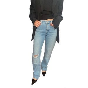 H&M Light Blue Straight Leg Jeans with Knee Ripped Detail Size US 4